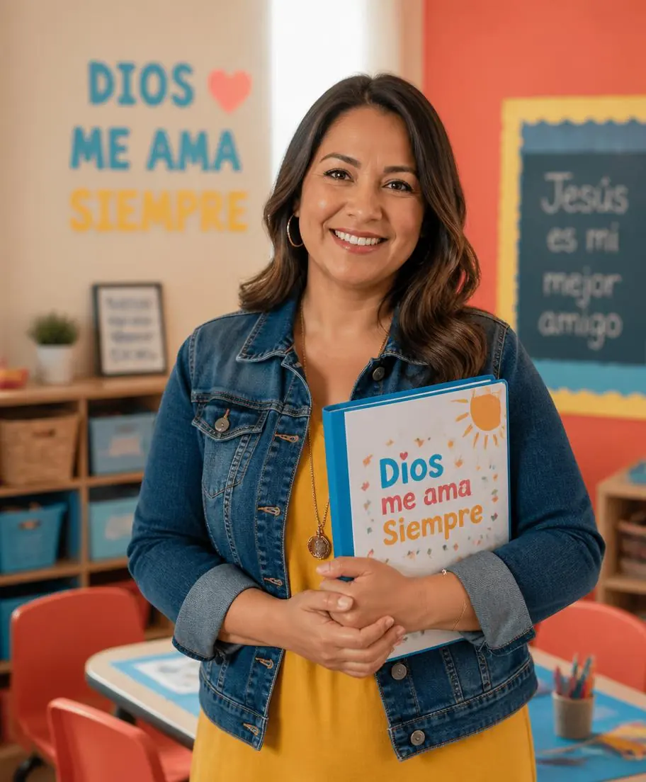 Creadora de Pequeños de la Fe en un aula infantil